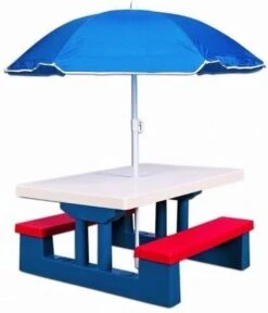 Merkloos Kinder Picknicktafel Met Parasol - Blauw -Bo-Camp Verkoop 1030x1200 1