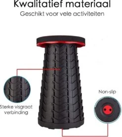 Kampeerkruk - Uitschuifbare Kruk - Rood/Zwart- Tot 120 Kg - Travel Stool - Opvouwbare Campingkruk - Inklapbaar Krukje - Telescopische Kruk - Camping - Outdoor -Bo-Camp Verkoop 1069x1200