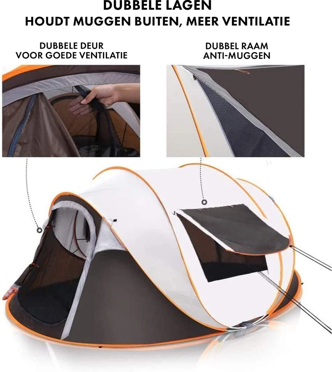 Fly Lab Luxe Pop Up Tent - Kampeer tent - Grijs/Oranje - 4 Persoons Fly Lab Luxe Pop Up Tent - Kampeer Tent - Grijs/Oranje - 4 Persoons -Bo-Camp Verkoop
