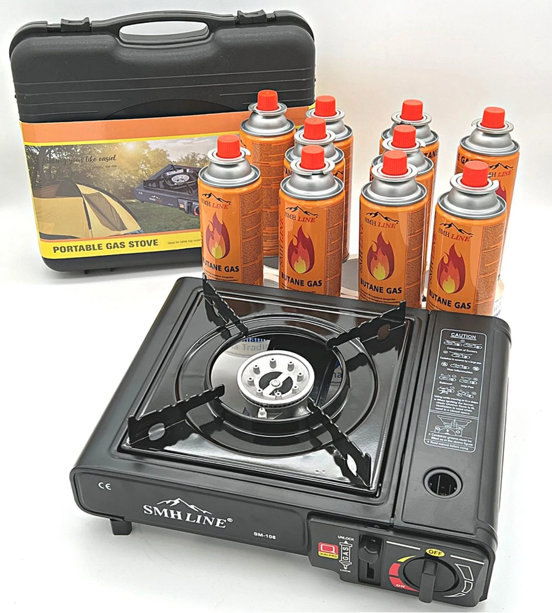 SMH LINE® Camping kooktoestel - Draagbaar Gasfornuis - Incl. 10x gasflessen en koffer SMH LINE® Camping Kooktoestel - Draagbaar Gasfornuis - Incl. 10x Gasflessen En Koffer -Bo-Camp Verkoop 1080x1200 2