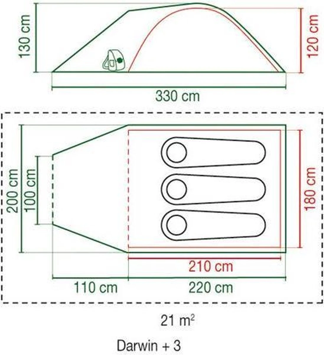 Coleman Darwin 3 Plus Koepeltent - 3-Persoons - Groen Coleman Darwin 3 Plus Koepeltent - 3-Persoons - Groen -Bo-Camp Verkoop 1097x1200 4