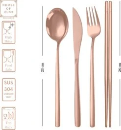 House Of Husk Reisbestek - Reis Bestekset - Chopsticks - Metalen Rietjes Met Borstel - Lepel - Vaatwasserbestendig - RVS - 7 Delig - Rose Goud -Bo-Camp Verkoop 1115x1200 3