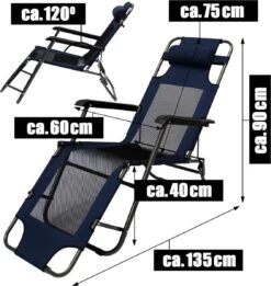 Ligstoel 180x60cm - Opvouwbaar Campingstoel Ligbed Strandstoel Tuinstoel Vouwligstoel Blauw -Bo-Camp Verkoop 1135x1200