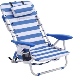 Naqsh Store Strandstoel Met Hoofdkussen, Aluminium, Draagbare Vouwstoel, Campingstoel, Opvouwbaar En Verstelbaar, Zoals Een Rugzak Draagbaar, Buitenstoel, Blauw En Wit Gestreept GCB62BU -Bo-Camp Verkoop 1148x1200