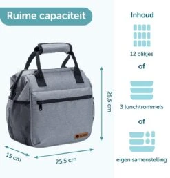 ForDig Lunchtas Grijs - Koeltas Gemaakt Van 600D Polyester Met PEVA-Voering - Ruimte Voor Lunchtrommel / Snacks / Blikjes - Koel Tas Met Mesh Opbergruimtes En Ruimte Voor Bestek - Lunch Tas Cool Bag - Coolerbag - Kleine Cooler -Bo-Camp Verkoop 1150x1200 6