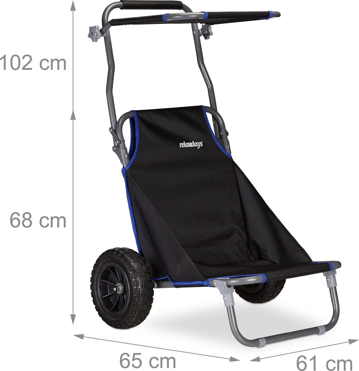 Relaxdays Strandkar opvouwbaar - strandstoel met zonnedak - strand stoel op wielen Relaxdays Strandkar Opvouwbaar - Strandstoel Met Zonnedak - Strand Stoel Op Wielen -Bo-Camp Verkoop