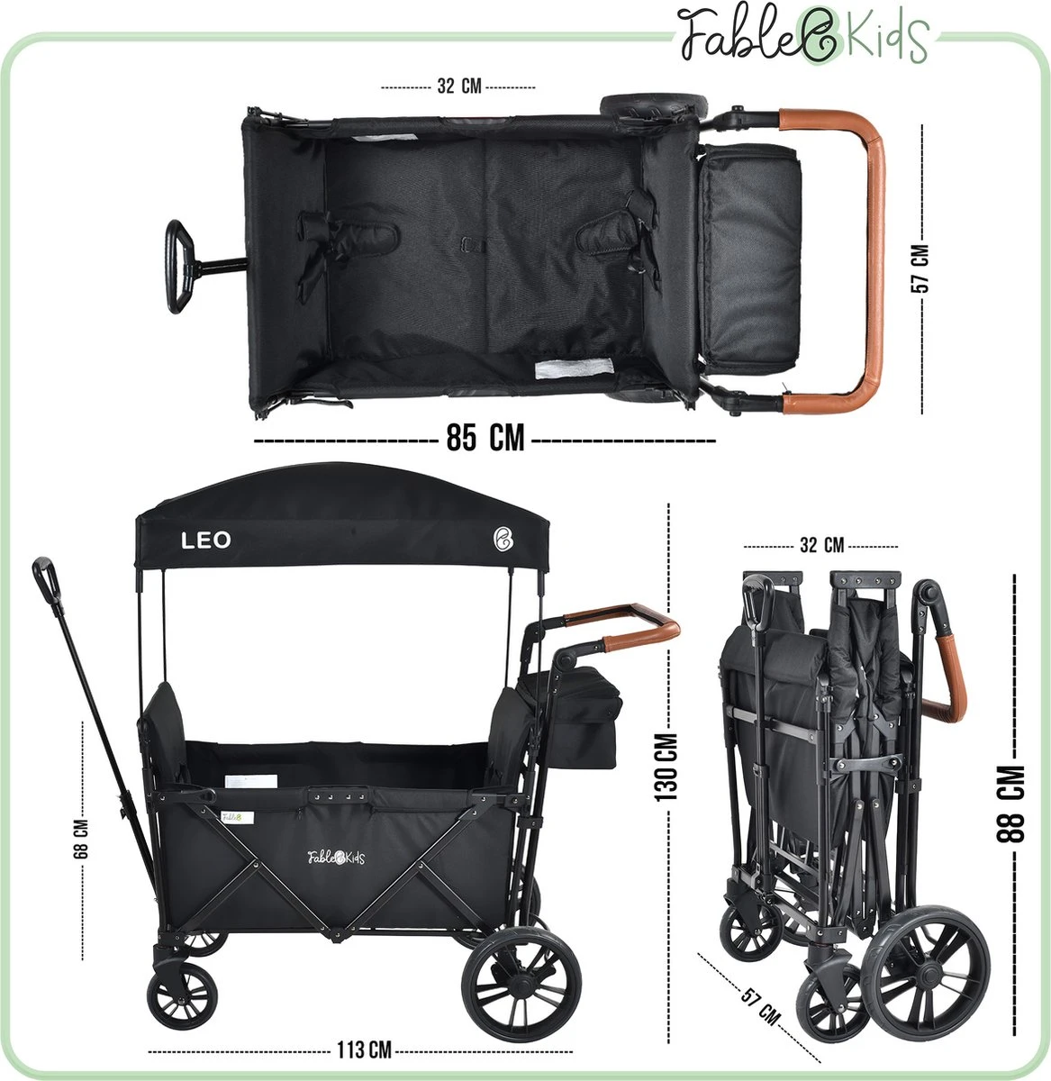 FableKids LEO X2 Lite Opvouwbare handkar met dak Onyx Zwart FableKids LEO X2 Lite Opvouwbare Handkar Met Dak Onyx Zwart -Bo-Camp Verkoop 1167x1200 9