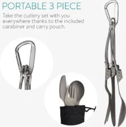 Navaris Campingbestek Van Titanium - Set Met Vork, Mes En Lepel - Inklapbaar - Bestekset Voor Onderweg - Inclusief Karabijnhaak En Bewaarzakje -Bo-Camp Verkoop 1184x1200 5
