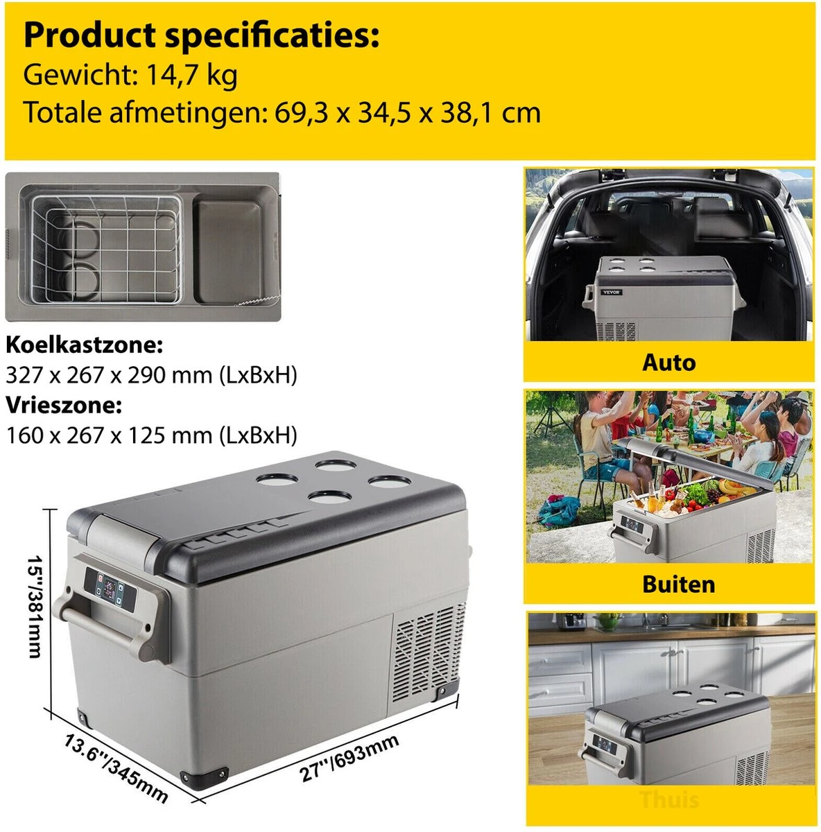 Vevor Auto Koelbox - Mini Koelkast Vriezer - Draagbare Vriezer/Koelkast - Elektrische Koelbox - Mini Vriezer - Auto Koelkast - 35 Liter - Tot -20˚C - 12V/240V - Grijs Vevor Auto Koelbox - Mini Koelkast Vriezer - Draagbare Vriezer/Koelkast - Elektrische Koelbox - Mini Vriezer - Auto Koelkast - 35 Liter - Tot -20˚C - 12V/240V - Grijs -Bo-Camp Verkoop 1184x1200 7