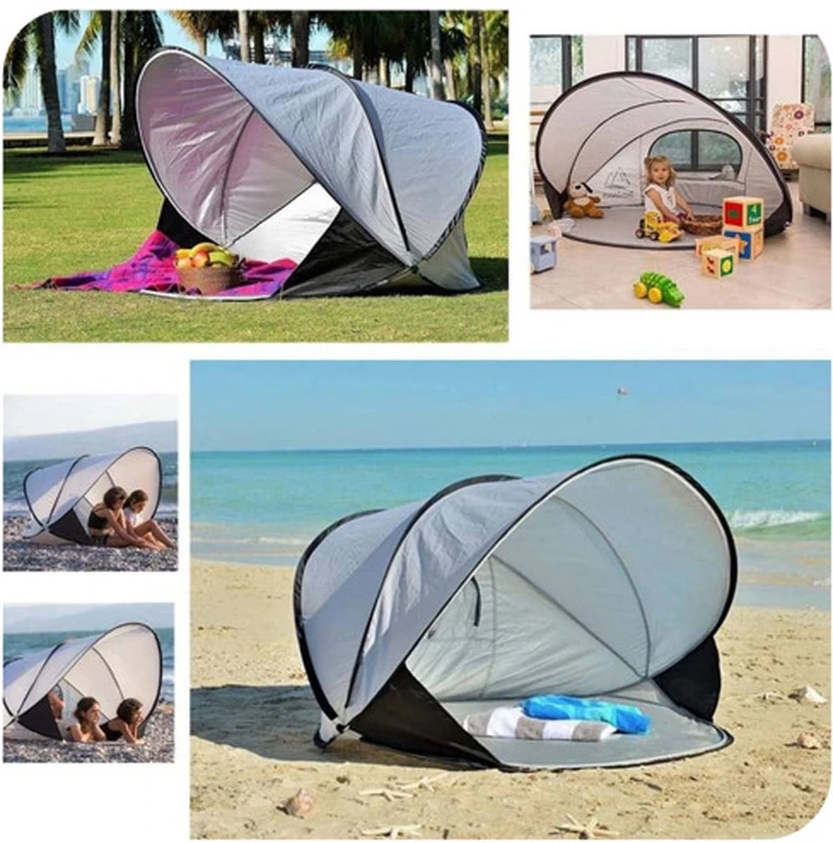 Deryan Luxe Pop Up Strandtent XXL - Anti-UV 50+ - Zilver Deryan Luxe Pop Up Strandtent XXL - Anti-UV 50+ - Zilver -Bo-Camp Verkoop 1185x1200 2