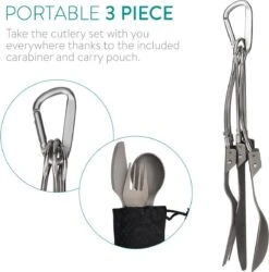Navaris Campingbestek Van Titanium - Set Met Vork, Mes En Lepel - Inklapbaar - Bestekset Voor Onderweg - Inclusief Karabijnhaak En Bewaarzakje -Bo-Camp Verkoop 1185x1200 4