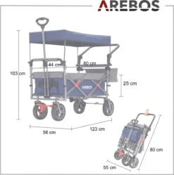 AREBOS Premium Steekwagen Met Dak Opvouwbare Tuinkar Handkar Bolderkar Blauw / Grijs -Bo-Camp Verkoop 1188x1200 17