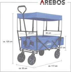 AREBOS Handwagen Vouwbare Dak Handwagen Vouwbare Trolley Uitrustingswagen Blauw -Bo-Camp Verkoop 1188x1200 19