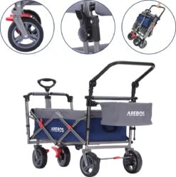 AREBOS Premium Steekwagen Met Dak Opvouwbare Tuinkar Handkar Bolderkar Blauw / Grijs -Bo-Camp Verkoop 1191x1200 10
