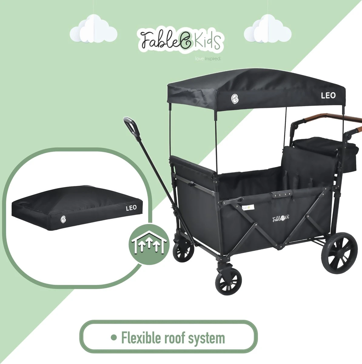 FableKids LEO X4Lite Opvouwbare handkar met dak Onyx Zwart FableKids LEO X4Lite Opvouwbare Handkar Met Dak Onyx Zwart -Bo-Camp Verkoop 1194x1200 6