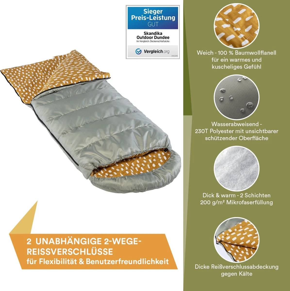 Skandika Dundee Flannel-R Slaapzak – Slaapzakken – Slaapzakken volwassen - Maat M – Unisex - Katoen, luxe kwaliteit, dubbele slaapzak, 3 seizoenen, tot -20°C - 220 x 80 cm - Outdoor kampeerslaapzak – Ritssluiting rechts - grijs/geel Skandika Dundee Flannel-R Slaapzak – Slaapzakken – Slaapzakken Volwassen - Maat M – Unisex - Katoen, Luxe Kwaliteit, Dubbele Slaapzak, 3 Seizoenen, Tot -20°C - 220 X 80 Cm - Outdoor Kampeerslaapzak – Ritssluiting Rechts - Grijs/geel -Bo-Camp Verkoop 1195x1200 2