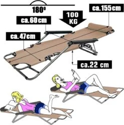 Ligstoel Opvouwbaar 155x60cm - Lichte Ligbed Relaxstoel Tuinstoel Campingstoel Strandstoel -Bo-Camp Verkoop 1196x1200
