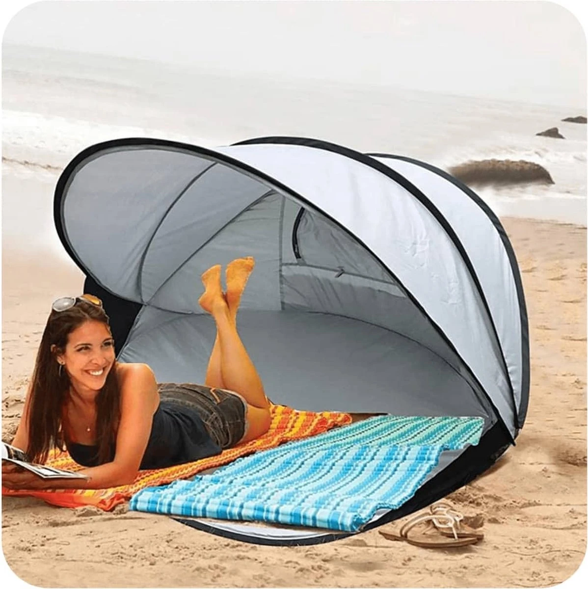 Deryan Luxe Pop Up Strandtent XXL - Anti-UV 50+ - Zilver Deryan Luxe Pop Up Strandtent XXL - Anti-UV 50+ - Zilver -Bo-Camp Verkoop 1198x1200 10