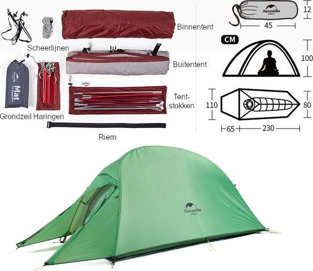 Cloud Up 1 Upgraded - Naturehike® - 1 persoons tent - Lichtgewicht tent - Incl. grondzeil - 210T 3000mm - Outdoor - Waterdicht - Hiking & Wandelen Cloud Up 1 Upgraded - Naturehike® - 1 Persoons Tent - Lichtgewicht Tent - Incl. Grondzeil - 210T 3000mm - Outdoor - Waterdicht - Hiking & Wandelen -Bo-Camp Verkoop 1200x1038 1