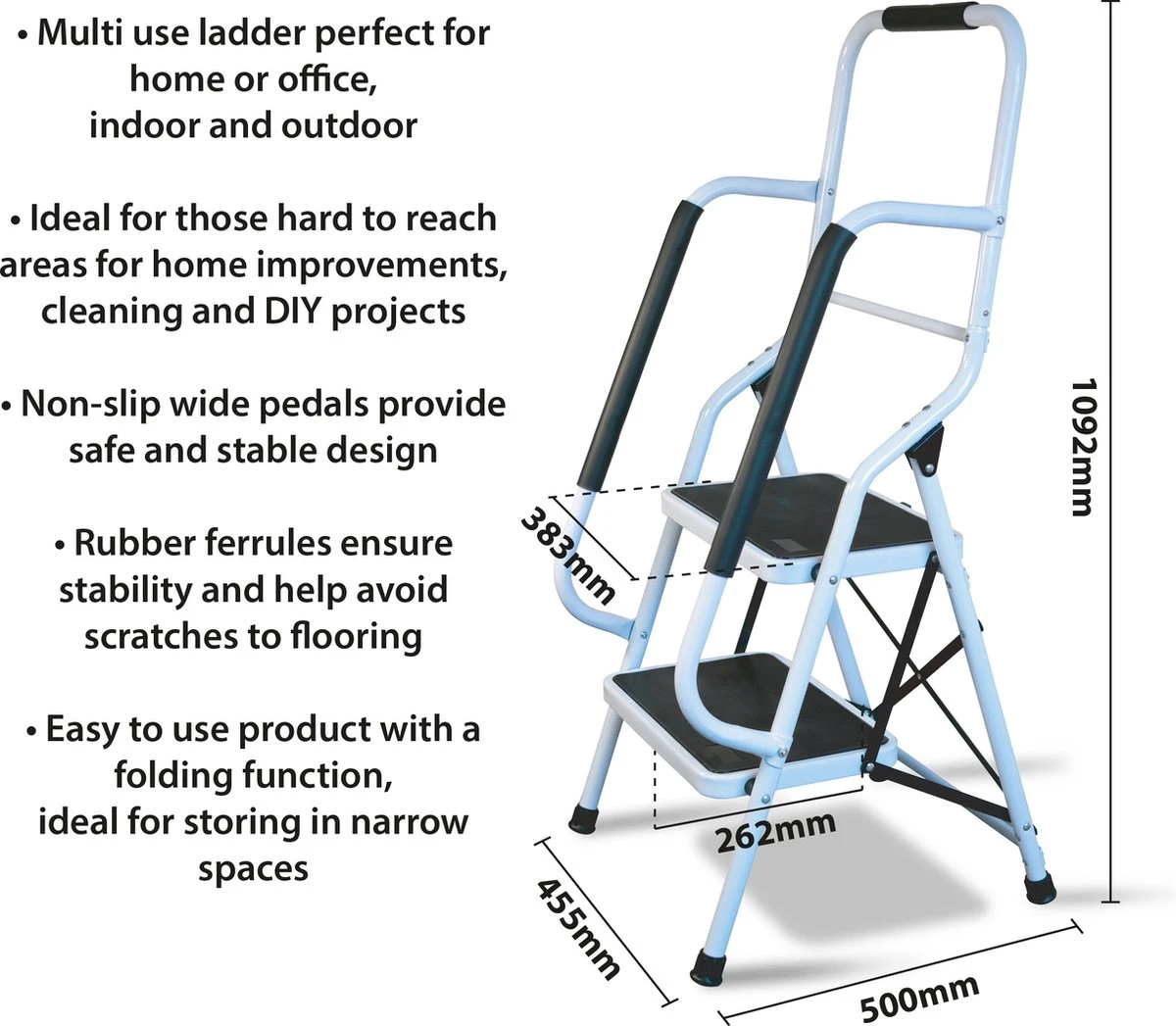 Aidapt opstapkruk met leuning - 2 treden Aidapt Opstapkruk Met Leuning - 2 Treden -Bo-Camp Verkoop 1200x1047 9