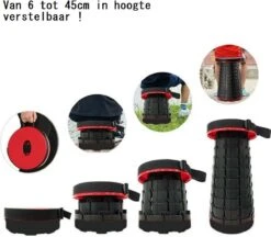 Kampeerkruk - Uitschuifbare Kruk - Rood/Zwart- Tot 120 Kg - Travel Stool - Opvouwbare Campingkruk - Inklapbaar Krukje - Telescopische Kruk - Camping - Outdoor -Bo-Camp Verkoop 1200x1051 1