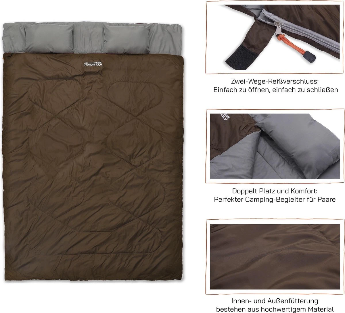 Where Tomorrow double slaapzak 220 x 150 cm diverse kleuren - bruin Where Tomorrow Double Slaapzak 220 X 150 Cm Diverse Kleuren - Bruin -Bo-Camp Verkoop