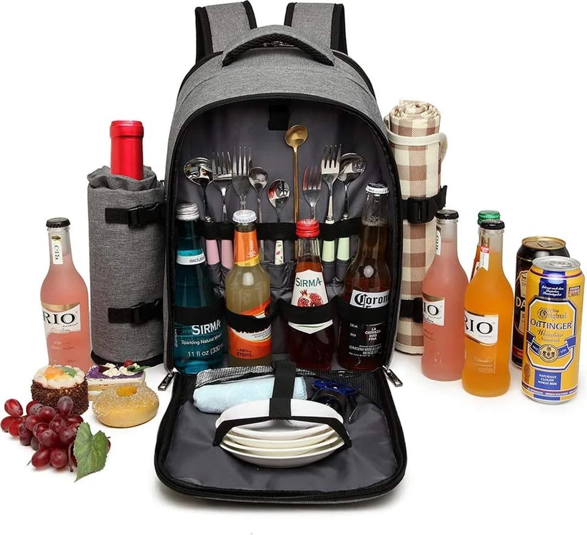 Kono Koeltas - Koelrugzak - Picknick - Picknicktas met Flessenhouder - Koelrugtas met Picknickkleed - Grijs (E6915 GY) Kono Koeltas - Koelrugzak - Picknick - Picknicktas Met Flessenhouder - Koelrugtas Met Picknickkleed - Grijs (E6915 GY) -Bo-Camp Verkoop 1200x1094 15