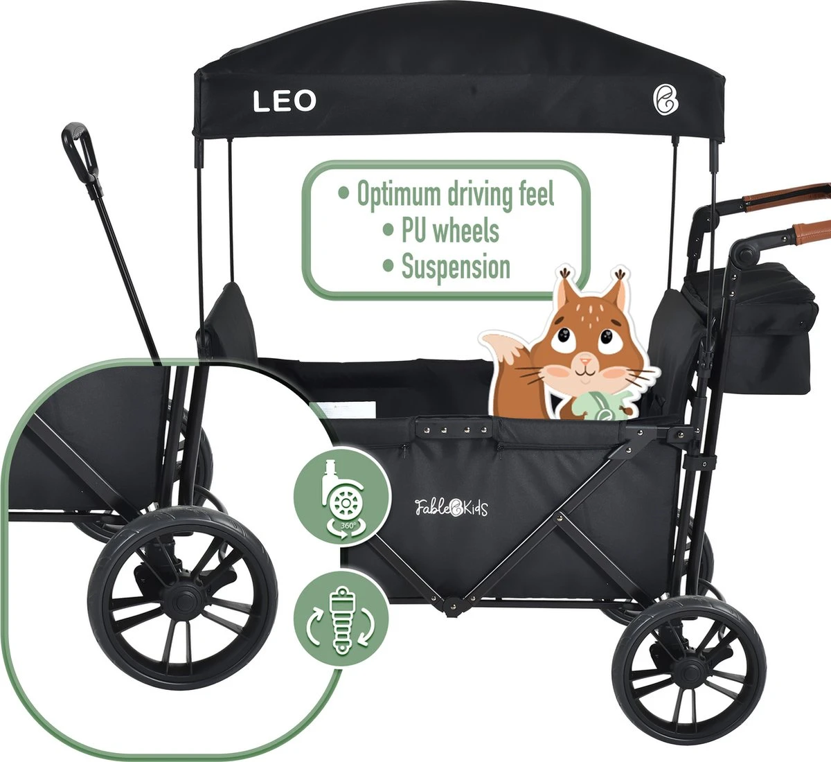 FableKids LEO X2 Lite Opvouwbare handkar met dak Onyx Zwart FableKids LEO X2 Lite Opvouwbare Handkar Met Dak Onyx Zwart -Bo-Camp Verkoop 1200x1100 11