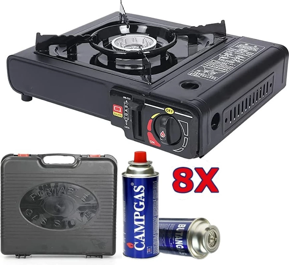 Borvat® |Draagbare Gasfornuis - Camping Kookstel - Inclusief 8 Gasflessen - Gas Stove - Gasfornuis - Kooktoestel - Outdoor - Op Reis + Gratis Smartphone Auto Magneethouder. Borvat® |Draagbare Gasfornuis - Camping Kookstel - Inclusief 8 Gasflessen - Gas Stove - Gasfornuis - Kooktoestel - Outdoor - Op Reis + Gratis Smartphone Auto Magneethouder. -Bo-Camp Verkoop 1200x1103 3