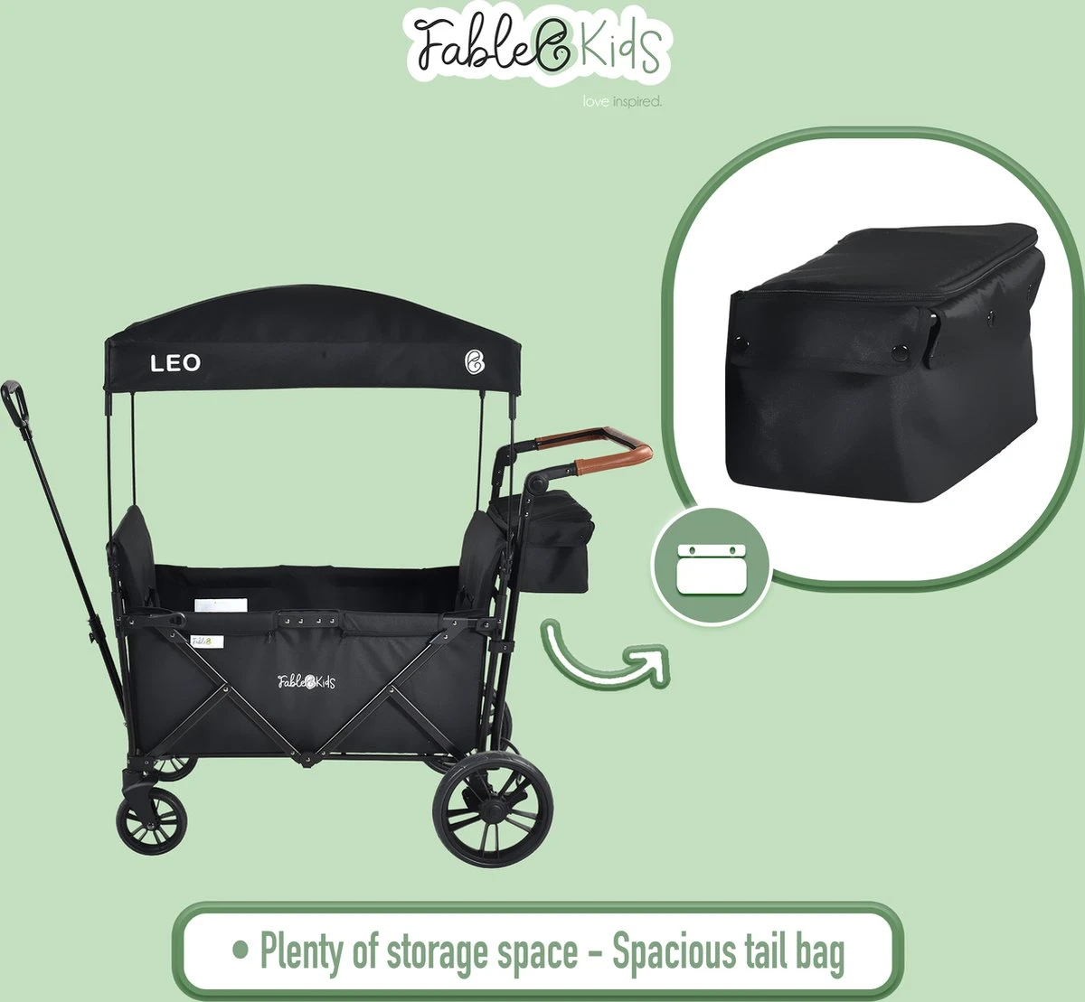 FableKids LEO X2 Lite Opvouwbare handkar met dak Onyx Zwart FableKids LEO X2 Lite Opvouwbare Handkar Met Dak Onyx Zwart -Bo-Camp Verkoop 1200x1109 4