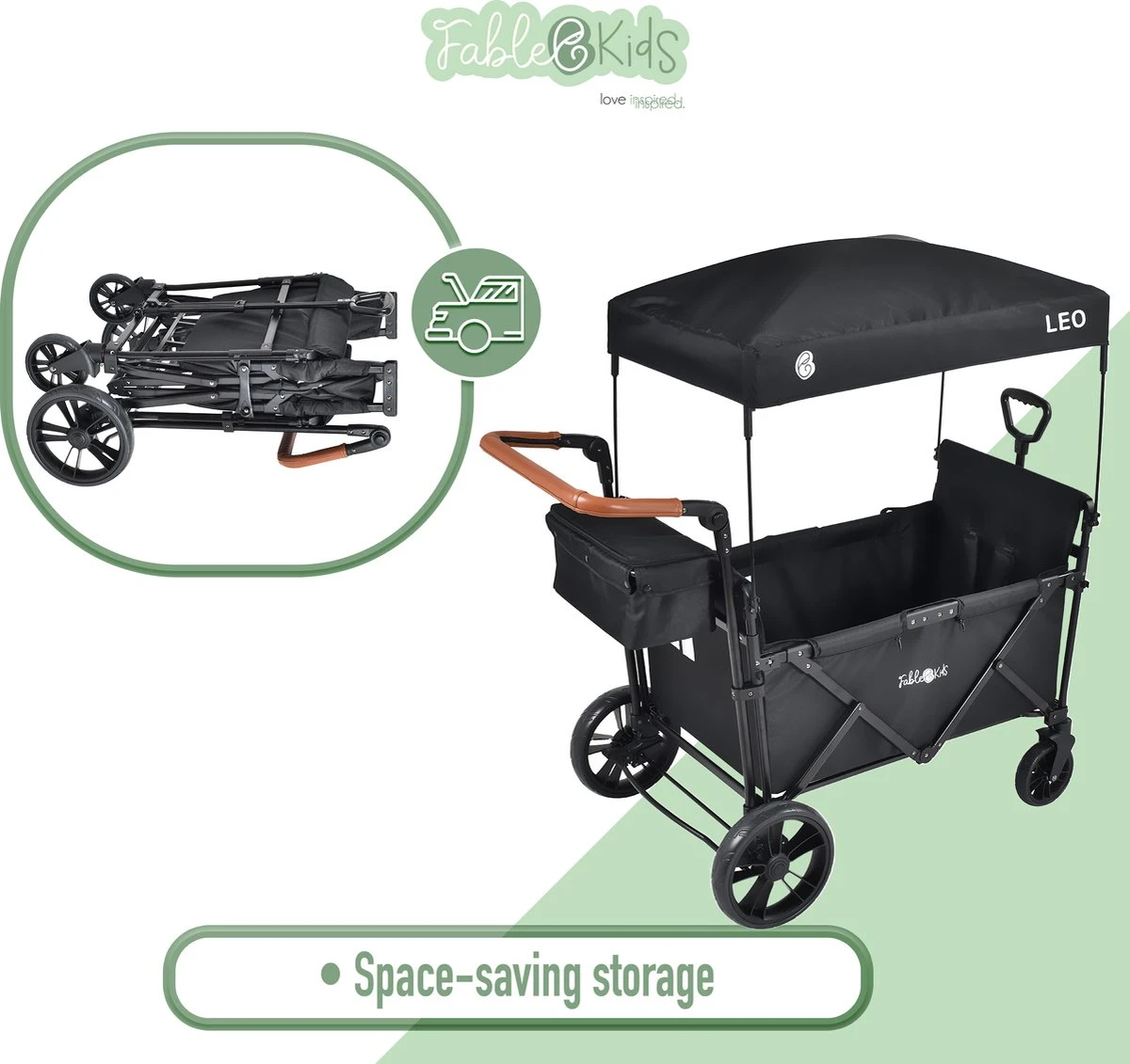 FableKids LEO X2 Lite Opvouwbare handkar met dak Onyx Zwart FableKids LEO X2 Lite Opvouwbare Handkar Met Dak Onyx Zwart -Bo-Camp Verkoop 1200x1131 11