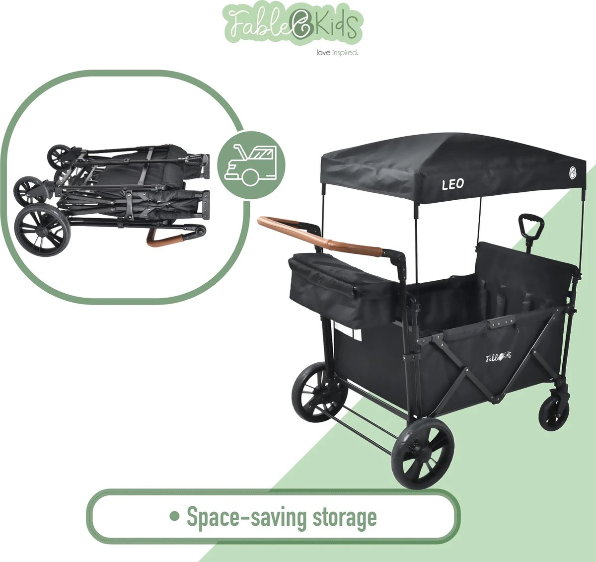 FableKids LEO X4Lite Opvouwbare handkar met dak Onyx Zwart FableKids LEO X4Lite Opvouwbare Handkar Met Dak Onyx Zwart -Bo-Camp Verkoop 1200x1131 12