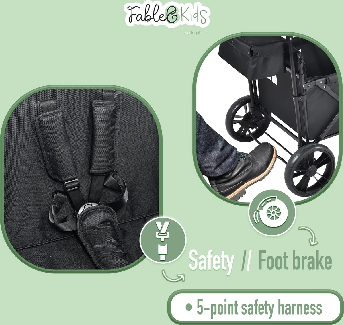 FableKids LEO X2 Lite Opvouwbare handkar met dak Onyx Zwart FableKids LEO X2 Lite Opvouwbare Handkar Met Dak Onyx Zwart -Bo-Camp Verkoop 1200x1134 8