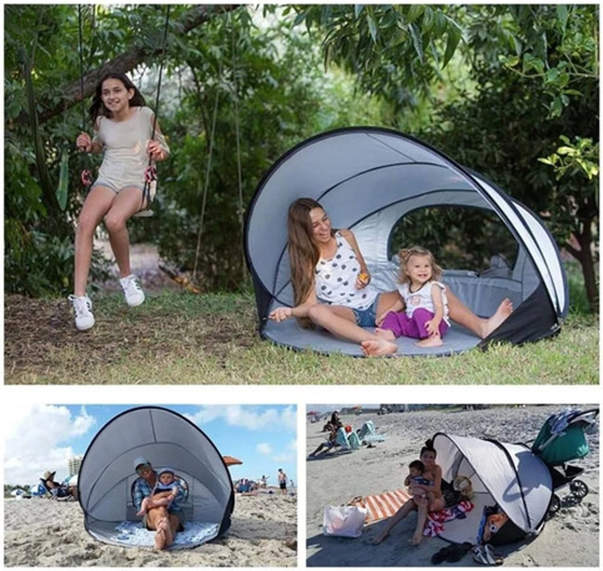 Deryan Luxe Pop Up Strandtent XXL - Anti-UV 50+ - Zilver Deryan Luxe Pop Up Strandtent XXL - Anti-UV 50+ - Zilver -Bo-Camp Verkoop 1200x1137 4