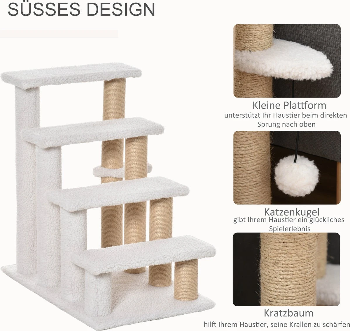 PawHut Huisdierentrap met krabpaal bal 4 treden kattentrap dierentrap pluche jute D06-093 PawHut Huisdierentrap Met Krabpaal Bal 4 Treden Kattentrap Dierentrap Pluche Jute D06-093 -Bo-Camp Verkoop 1200x1137 6