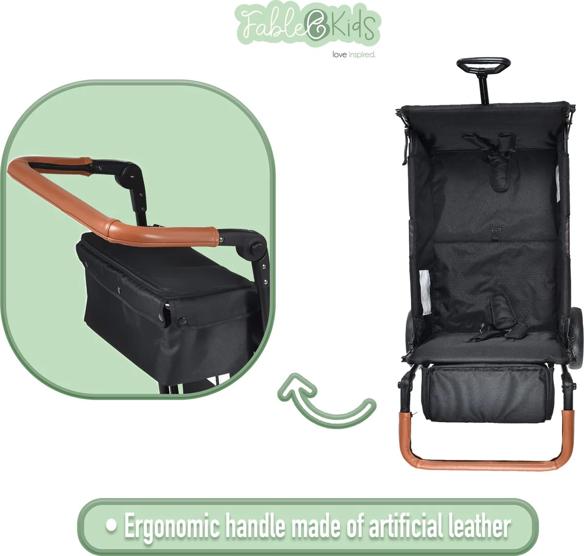 FableKids LEO X2 Lite Opvouwbare handkar met dak Onyx Zwart FableKids LEO X2 Lite Opvouwbare Handkar Met Dak Onyx Zwart -Bo-Camp Verkoop 1200x1141 11