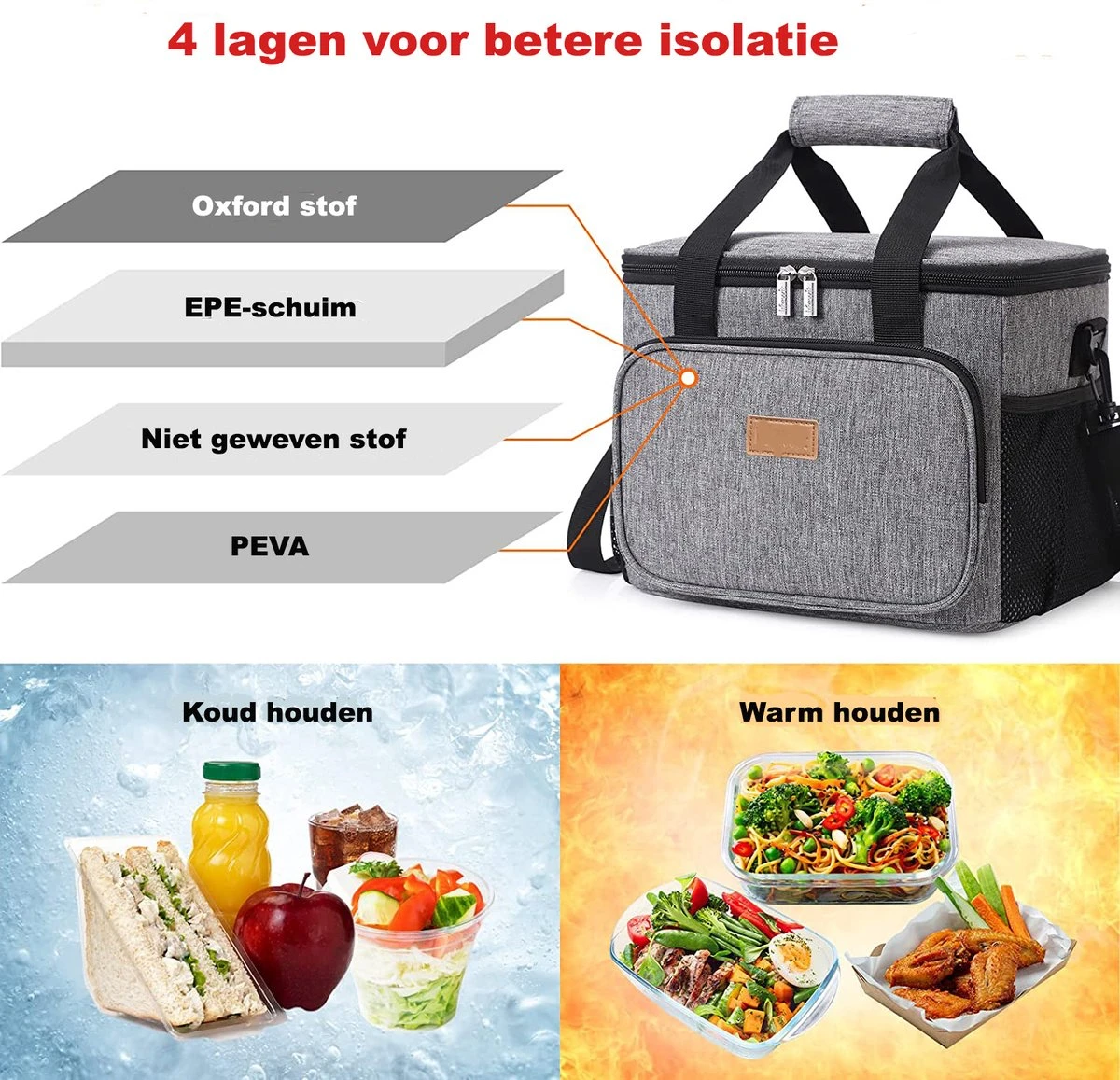 Lunchtas - Koeltas voor Dames en Heren - Cool bag - 4 Laags Geïsoleerde Koeltas - Kleine Cooler - Lunch Box - Lunchtas 15 Liter Lunchtas - Koeltas Voor Dames En Heren - Cool Bag - 4 Laags Geïsoleerde Koeltas - Kleine Cooler - Lunch Box - Lunchtas 15 Liter -Bo-Camp Verkoop 1200x1157 6