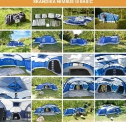 Skandika Nimbus Sleeper 12 Tent – Koepeltenten – 12 Persoons Familietent - Campingtent – Muggengaas – Sleeper Technology (3 Extra Donkere Slaapcabines) – 760 X 630 X 215 Cm (LxBxH) – 5000 Mm Waterkolom – Camping, Tuin – Kamperen – Blauw/wit -Bo-Camp Verkoop 1200x1162 5