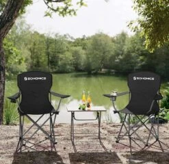 MIRA Home - Campingstoel Set Van 2 Inklapbaar - Klapstoel Met Robuust Frame - Met Flessenhouder - 76 X 51.5 X 95.5 Cm - Zwart -Bo-Camp Verkoop 1200x1166