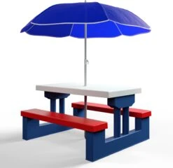 Merkloos Kinder Picknicktafel Met Parasol - Blauw -Bo-Camp Verkoop 1200x1167