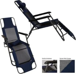 Ligstoel 180x60cm - Opvouwbaar Campingstoel Ligbed Strandstoel Tuinstoel Vouwligstoel Blauw -Bo-Camp Verkoop 1200x1168 1