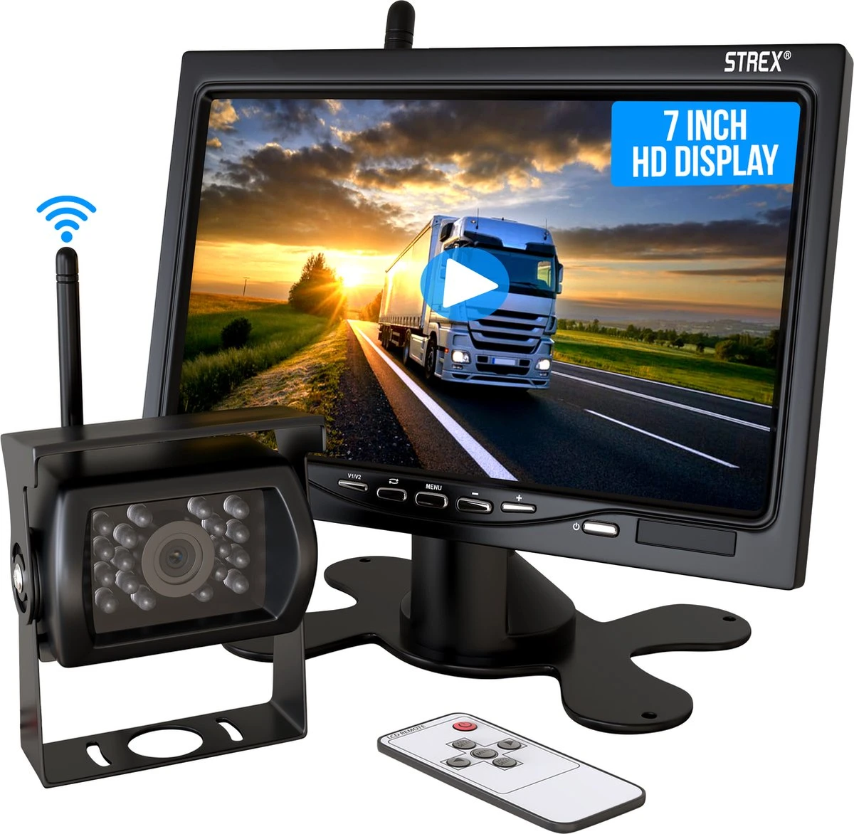 Strex Achteruitrijcamera Set Draadloos - 7" Scherm - 18LED Nachtzicht 15m - IP67 Waterdicht - Achteruitrij Camera - Geschikt voor Auto/ Camper / Caravan / Vrachtwagen / Landbouw / Boot / Tractor Strex Achteruitrijcamera Set Draadloos - 7" Scherm - 18LED Nachtzicht 15m - IP67 Waterdicht - Achteruitrij Camera - Geschikt Voor Auto/ Camper / Caravan / Vrachtwagen / Landbouw / Boot / Tractor -Bo-Camp Verkoop 1200x1172 2
