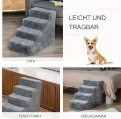 PawHut Huisdierentrap Hondentrap Met 4 Treden Kattentrap Met Afneembare Pluchen Hoes D06-091 -Bo-Camp Verkoop 1200x1176 4