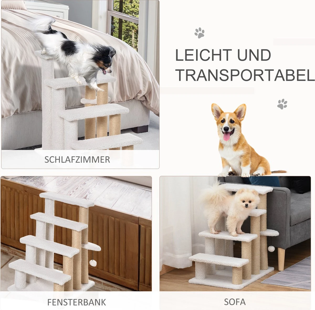 PawHut Huisdierentrap met krabpaal bal 4 treden kattentrap dierentrap pluche jute D06-093 PawHut Huisdierentrap Met Krabpaal Bal 4 Treden Kattentrap Dierentrap Pluche Jute D06-093 -Bo-Camp Verkoop 1200x1178 6