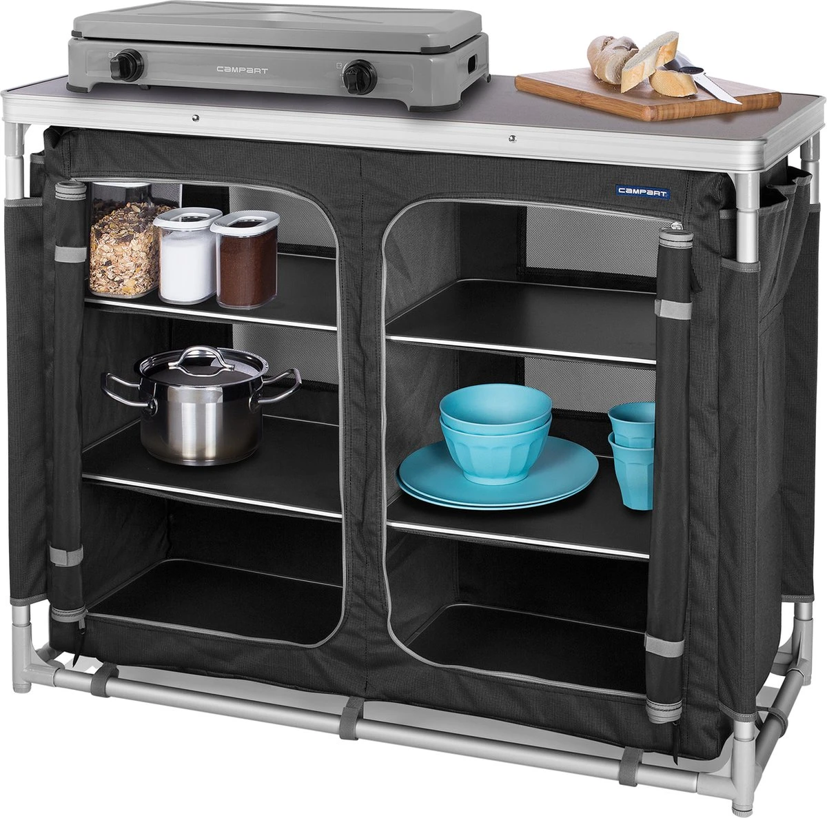 Campart Campingkeuken KI-0734 - Campingkast Groot - 4 verstelbare poten - Opvouwbaar en lichtgewicht - inclusief Opbergtas - Grijs Campart Campingkeuken KI-0734 - Campingkast Groot - 4 Verstelbare Poten - Opvouwbaar En Lichtgewicht - Inclusief Opbergtas - Grijs -Bo-Camp Verkoop 1200x1187 3