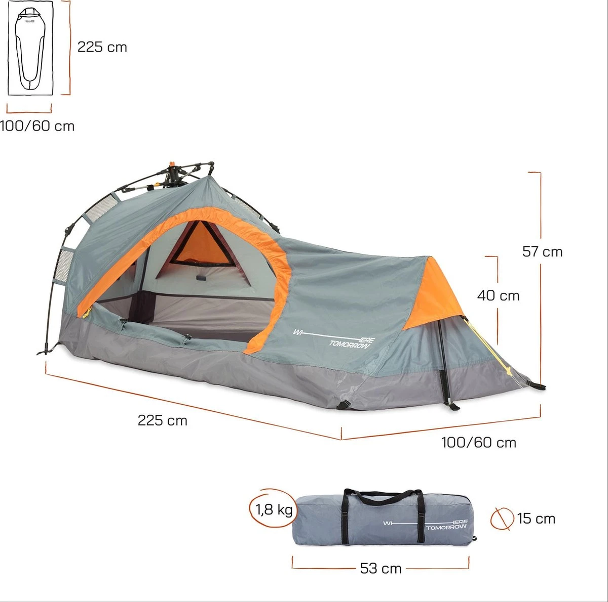 Where Tomorrow Solo Tent Pop Up 225X100X57 Cm - Grijs - 1 Persoons Where Tomorrow Solo Tent Pop Up 225X100X57 Cm - Grijs - 1 Persoons -Bo-Camp Verkoop 1200x1190 7