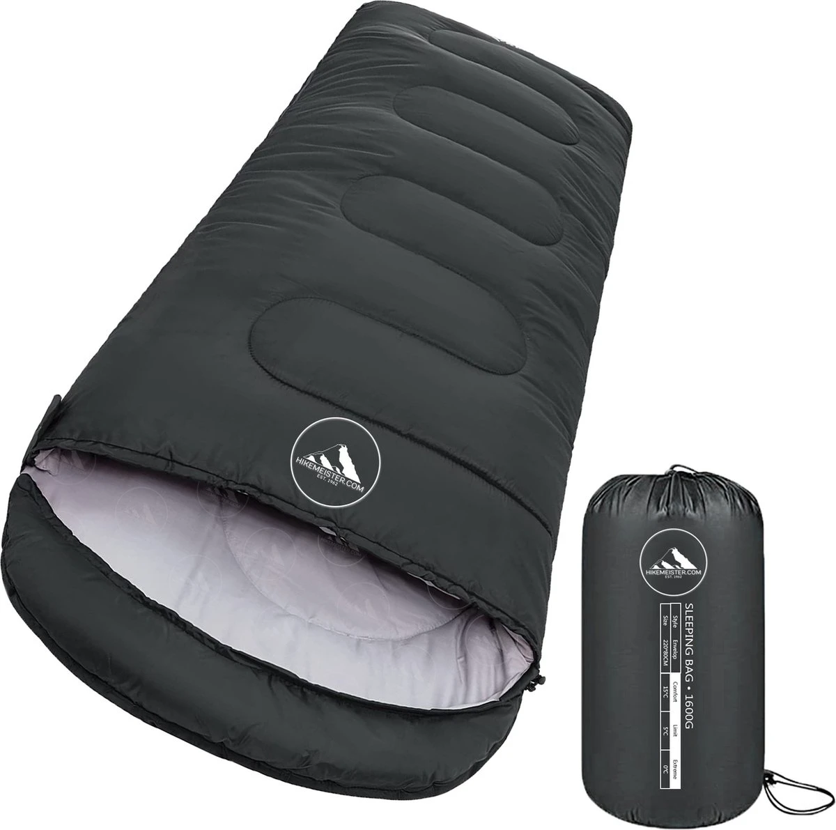 HikeMeister mummy slaapzak 1600 gram - kamperen - Zwart - ca. 220 x 80 cm - met Binnenzak - Comfortzone: 0-15 graden - Draagtas HikeMeister Mummy Slaapzak 1600 Gram - Kamperen - Zwart - Ca. 220 X 80 Cm - Met Binnenzak - Comfortzone: 0-15 Graden - Draagtas -Bo-Camp Verkoop 1200x1191 6