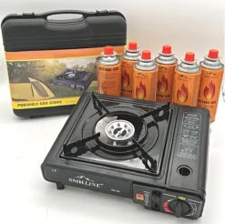 Camping Kooktoestel - Draagbaar Gasfornuis - Incl. 6x Gasflessen En Koffer