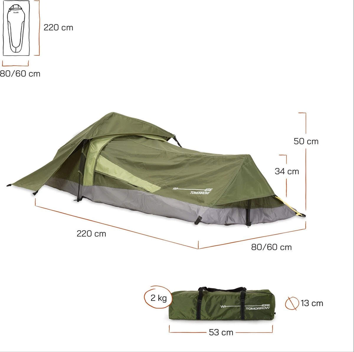 Where Tomorrow Solo Tent 220X80X50 Cm - Groen - 1 Persoons Where Tomorrow Solo Tent 220X80X50 Cm - Groen - 1 Persoons -Bo-Camp Verkoop 1200x1195 4