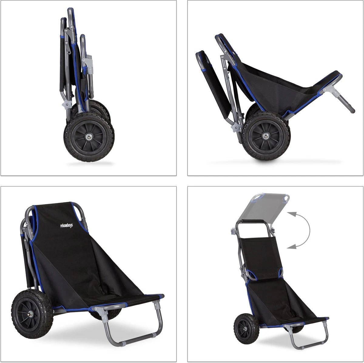 Relaxdays Strandkar opvouwbaar - strandstoel met zonnedak - strand stoel op wielen Relaxdays Strandkar Opvouwbaar - Strandstoel Met Zonnedak - Strand Stoel Op Wielen -Bo-Camp Verkoop 1200x1198 4